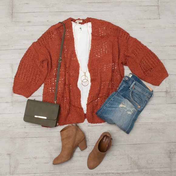 LAST ONE Rust Bell Sleeve Open Cardigan Sweater - Picture 2 of 8